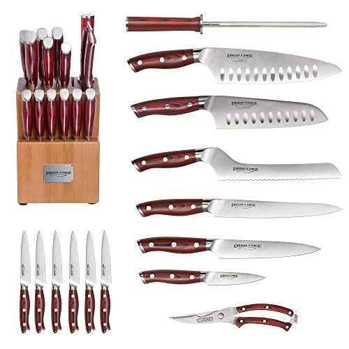 15 pc. Bamboo Block knife set G10 Handles German Steel Full Tang