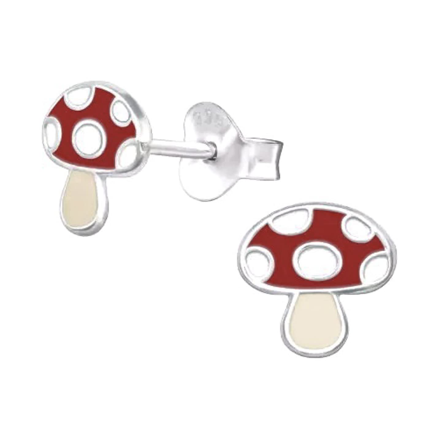 .925 Sterling Silver Toadstool Mushroom Stud Earrings