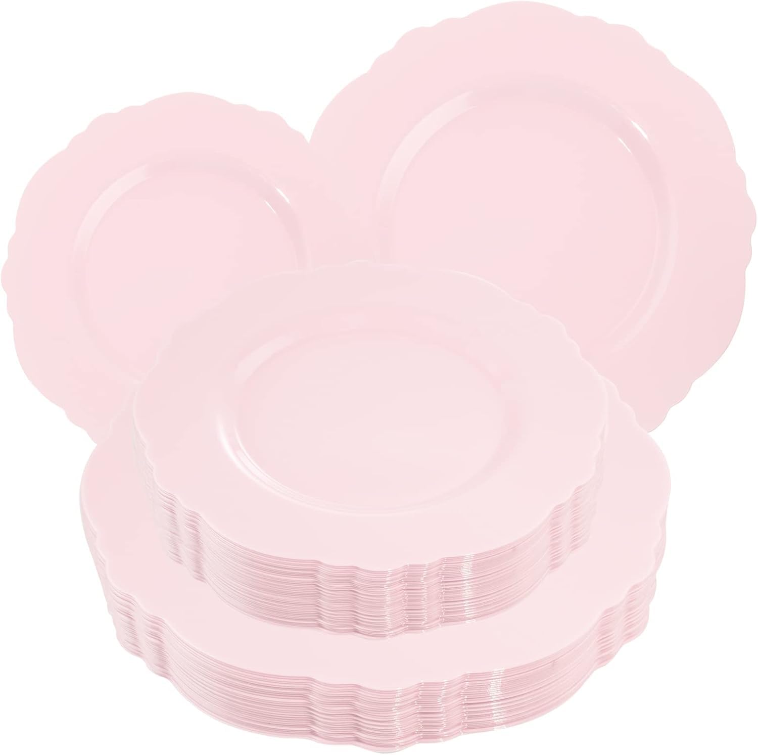 Photo 1 of WDF 60pcs Pink Plastic Plates - Baroque Pink Disposable Plates Including 30 Pink Dinner Plates 10.25inch, 30 Pink Dessert Plates 7.5inch for Upscale Wedding &Parties