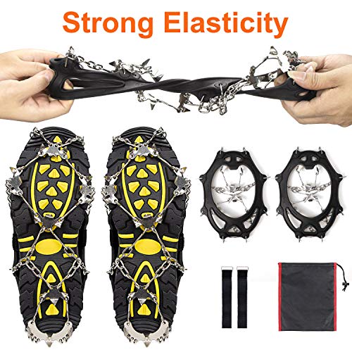 Crampons Ice Cleats for Shoes and Boots Women Men Kids Anti Slip 19 Spikes Stainless Steel Microspikes for Hiking Fishing Walking Climbing Jogging Mountaineering