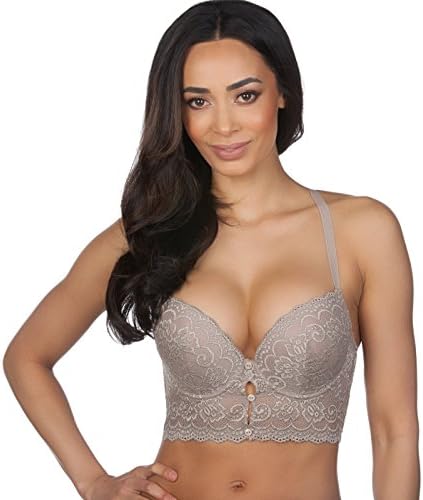 Longline Floral lace Button Detail Underwire bra 70159 - Stucco, 34B