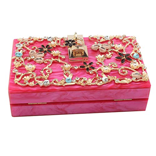Acrylic Evening Bags and Clutches for Women Crystal Clutch Beaded Rhinestone Purse Wedding Party Handbag (ROSE) - Thumbnail 4