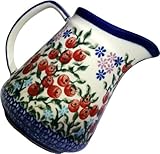 Polish Pottery Ceramika Boleslawiec 0205/282 Royal Blue Patterns 1-Cup Jacek Pitcher, 0.25-Liter, Red Berries and Daisies