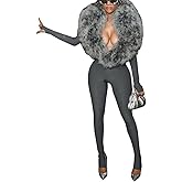 Wuitrie Womens Sexy One Piece Jumpsuit Faux Fur Collar Top High Waist leggings Bodycon Romper Club Party Going Out Outfits