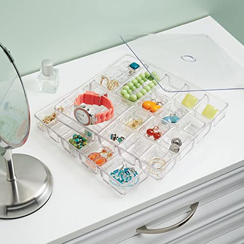 mDesign Stackable Plastic Storage Jewelry Box 2 Organizer Trays with