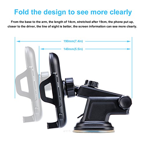 Purebox Car Phone Holder Universal Windshield Dashboard Truck Phone Mount Holder for iPhone X 8 7 7S Plus 6 6S Plus 5 5s Galaxy S5 S6 S7 S8 Google Nexus LG Huawei, Black