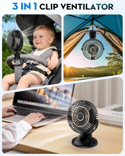 COZII Mini Fan, USB Fan Quiet Clip Fan Table Fan with LED Display, 720° Rotation & 5 Speeds, 16 cm Portable Fan for Home, Office, Pram, Outdoor