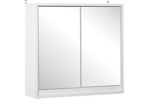 HOMCOM Medicine Cabinet with Mirror, Modern Bathroom Wall Cabinet, Wall-Mounted Mirror Cabinet with 2 Doors and Adjustable Sh