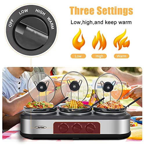 Sunvivi 3 x 1.5Quart Triple Slow Cooker Buffet server, 3 Pot Crock