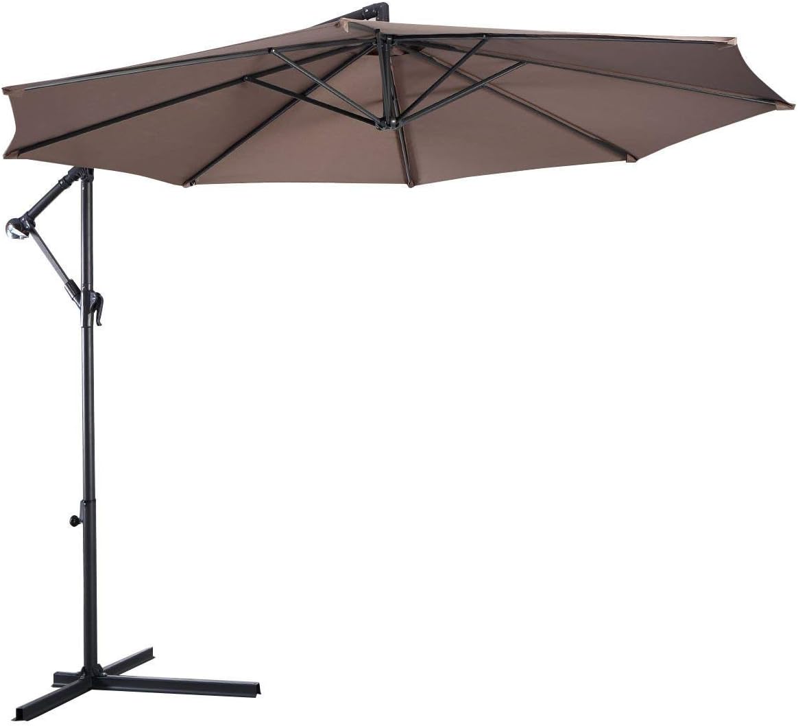 Tangkula Patio Umbrella, 10 ft Outdoor Offset Hanging Umbrella with Crank and Cross Base, 8 Steel Rips, Sturdy Frame and Adjustable Umbrellas for Garden Poolside Deck Market (Tan)