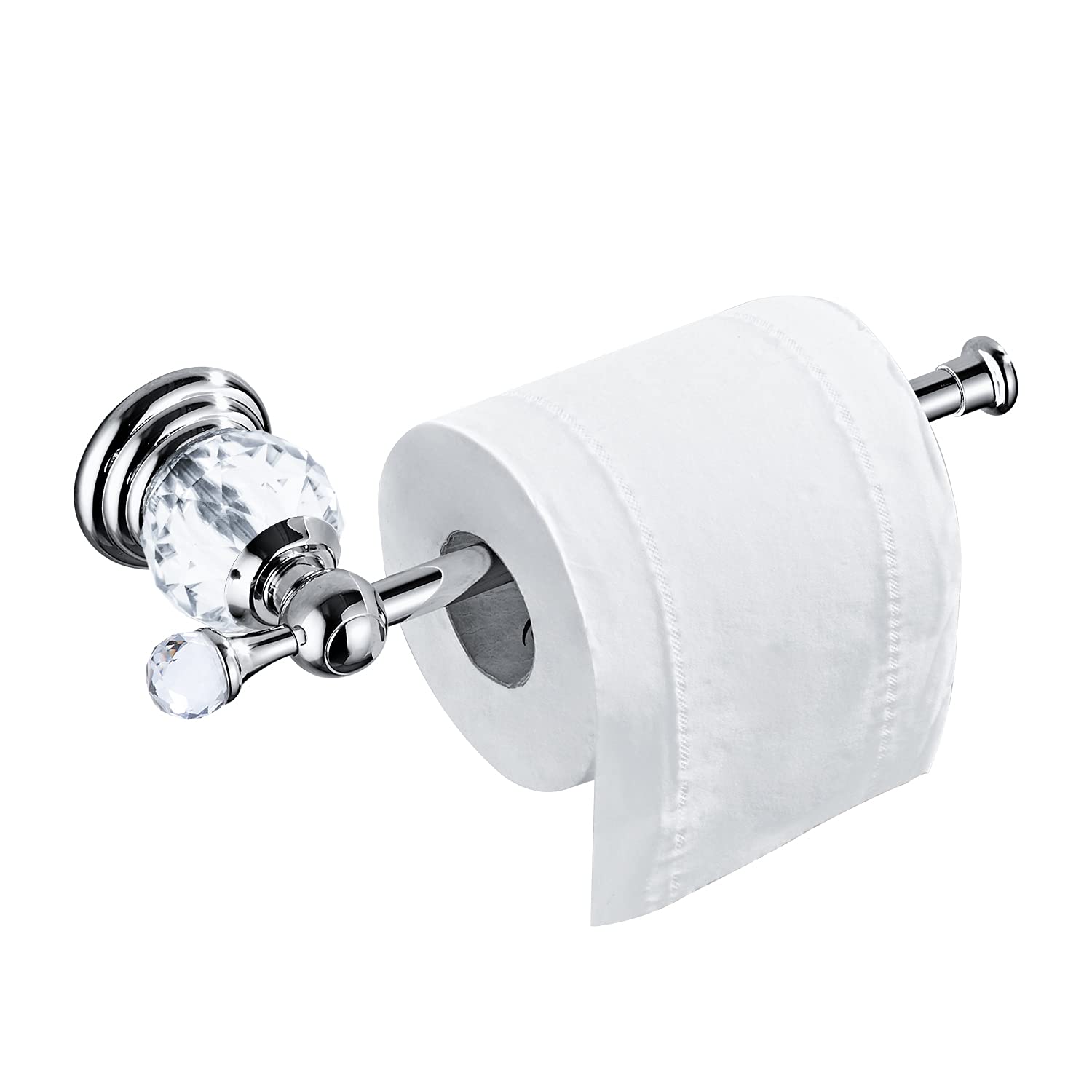 BATHSIR Chrome Toilet Paper Holder, Crystal Bathroom Tissue Paper Holder Silver Toilet Roll Hanger Wall Mounted