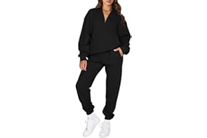 Aleumdr Women 2 Piece Outfits Sweatsuit Oversized Half Zip Pullover Long Sleeve Sweatshirt Jogger Pants Set with Pockets