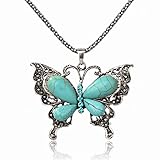 Less Like Genuine Turquoise Butterfly Oval Beads Bib Charm Statement Necklace Pendant