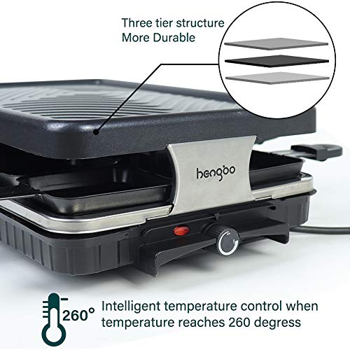 Raclette 8 Personen - Antihaft-Beschichtung Raclette Grill Elektrisch mit 8 Mini Raclette Pfännchen 2 Holzspatel… – Bild 4