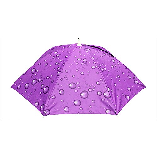 Folding Umbrella Hat Headwear 30.3" ï¼ŒHands Free Sunshade Double Layer Protection Anti-UV Parasol for Golf, Traveling, Fishing, Gardening, Beach, Camping, Rainingï¼ŒParty (Purple-Raindrops, 30.3inch)
