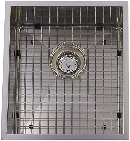 Stainless Small Single Steel Hand Made Square Undermount Kitchen Sink Grid X Water Drain Size (18x16x9)