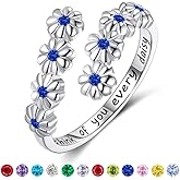 LYTTMAB Birthstone Ring Daisy Ring Sunflower Ring For Women, Sterling S925 Silver Birth Flower Ring, I Think Of You Every Daisy Ring, Sunshine Ring Spoon Ring, Open Ring, Adjustable Ring