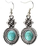 TS Vintage Inlaid Dangle Turquoise Alloy Earring Round Pendant Drop Earrings