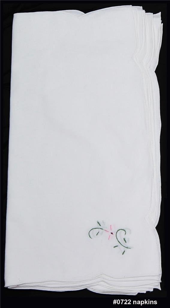 Creative Linens 8PCS Embroidered Napkins White, 100% Cotton, Set of 8 Pieces