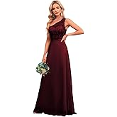 Women's Chiffon Bridesmaid Dresses for Wedding One Shoulder Lace Bodice A-Line Long Formal Evening Party Gown MRX47