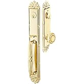 Emtek Tubular Entry Door Set Imperial Style with a Ribbon &amp; Reed Knob on The Interior Side 2 Backset Sizes Included Polished Brass (Lifetime), Model: 4911-US3