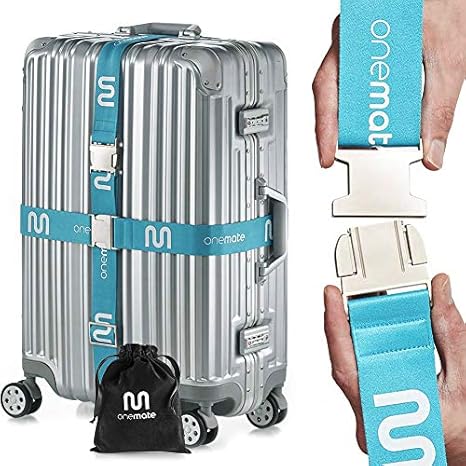 OneMate ® Koffergurt-Set mit Metallschnalle (2 Stück - für bis zu 2 Koffer) – Unfassbar robuster Gepäckgurt für 100% sichere 