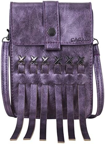 CACHIL Tassel Design Cell Phone Bag Case Small Crossbody Wallet Purse For Woman Girls(Purple)