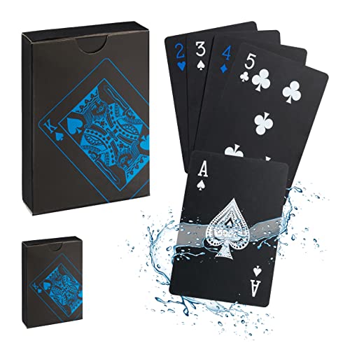 Relaxdays Pokerkarten Set, wasserfeste Spielkarten, 2 Pokerdecks à 54 Karten, Plastik Kartenspiel, mit Joker, schwarz