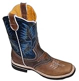 Children Youth Cowboy Genuine Leather Square Toe Rodeo Boys Western Boots