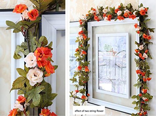 Otamise 2Pcs Artificial Fake Wisteria Vine Ratta Hanging Garland String Home Party Wedding Decor Silk Flowers (2, Orange + Champagne)