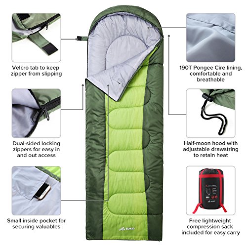 Semoo Envelope Sleeping Bags with Compression Bag - Green