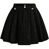SweatyRocks Girl's A Line Corduroy Skirts Elastic Waist Button Front Pleated Short Skater Skirt