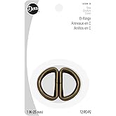 Dritz D-Rings for 1" Straps, 12 Count, Brass