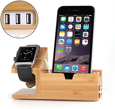 For Apple Watch and iPhone Charging Station Bamboo Wood Charging Dock Charger Stand for iwatch