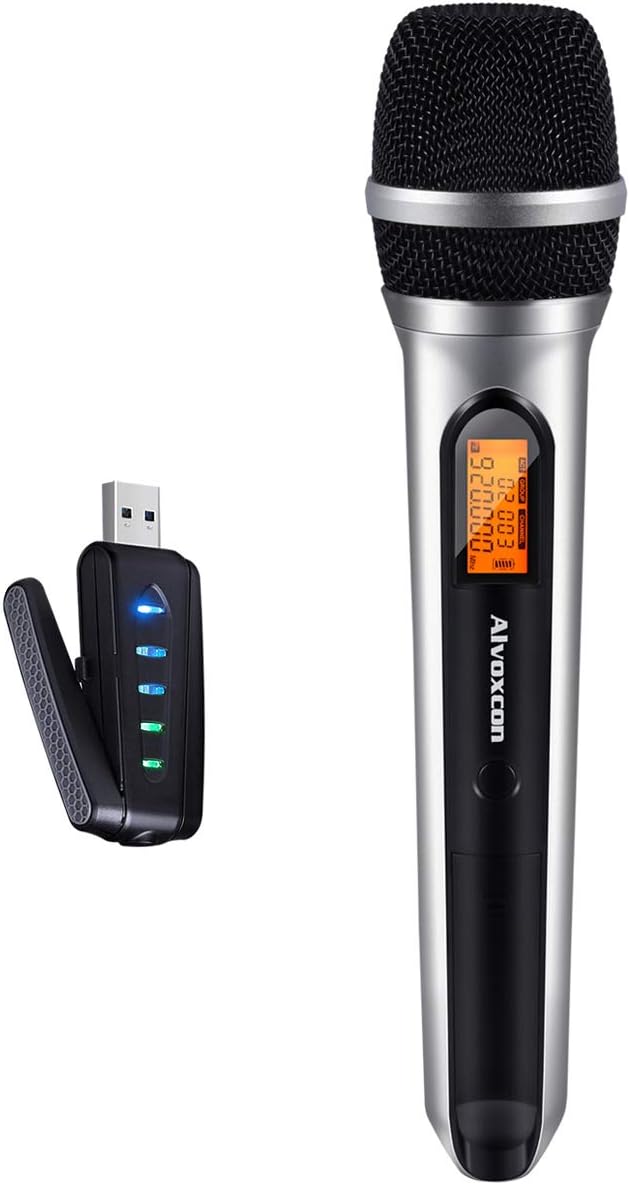 Alvoxcon USB Wireless Microphone, UHF Dynamic mic for Android, PC Computer, Laptop, PA, Podcasting, Vlogging, YouTube, Vocal Recording, Gaming, Singing Practice (System with USB Receiver)
