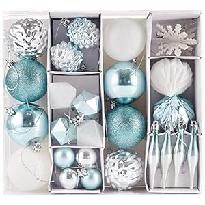HEITMANN DECO 29er Set Christbaumkugeln Sortiment – Weihnachtsschmuck türkis siber weiß zum Aufhängen – Kunststoff…