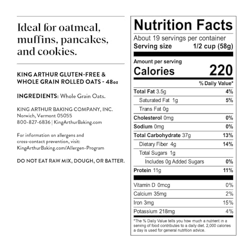 KING ARTHUR BAKING COMPANY GLUTEN-FREE & WHOLE GRAIN ROLLED OATS 2LBS.