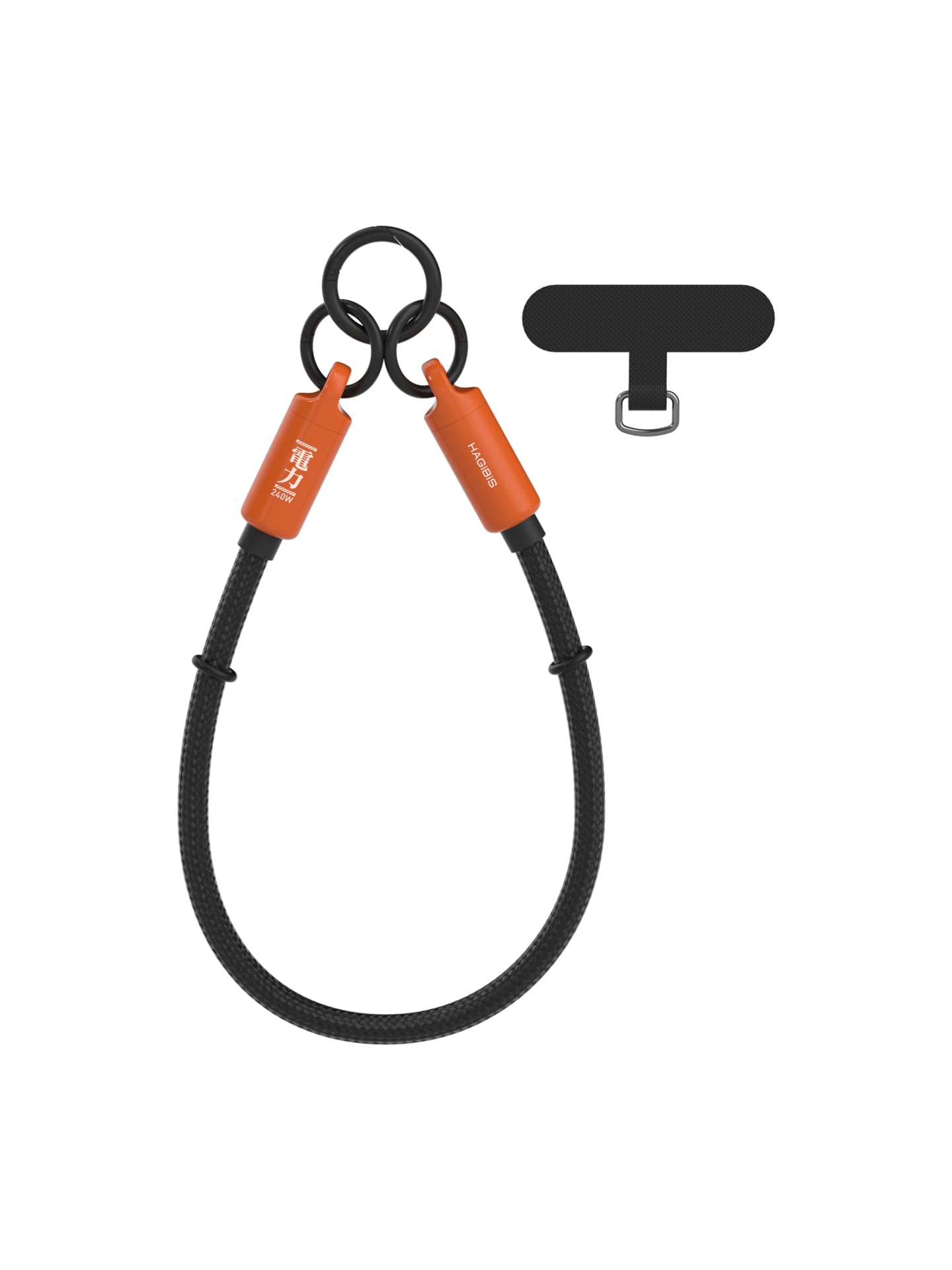 Photo 1 of **MISSING PHONE CLIPS** Hagibis USB C Cable with Phone Lanyard, Portable 240W Fast Charging Cable with 480Mbps Data Transfer, Short Type-C to C Cable Wrist Lanyard for iPhone 17 16 15 Pro Max, iPad Pro (Orange, 1FT)