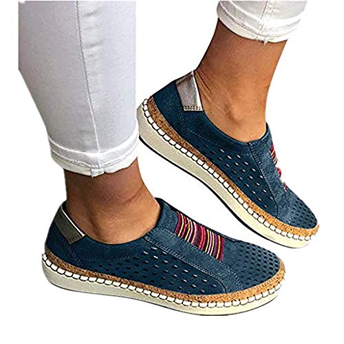 Womens Platform Wedge Fashion Sneakers Breathable Comfort Slip on Athletic Walking Shoes Blue
