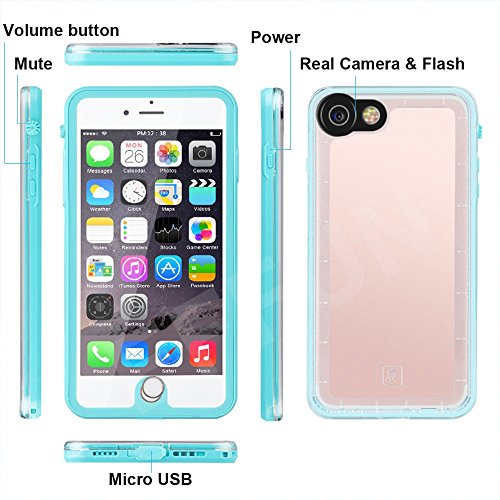 iPhone 7 Waterproof Case, EFFUN IP68 Certified Waterproof Underwater Cover Dustproof Snowproof Shockproof Case with Cell Phone Holder, PH Test Paper , Stylus Pen and Floating Strap Aqua Blue