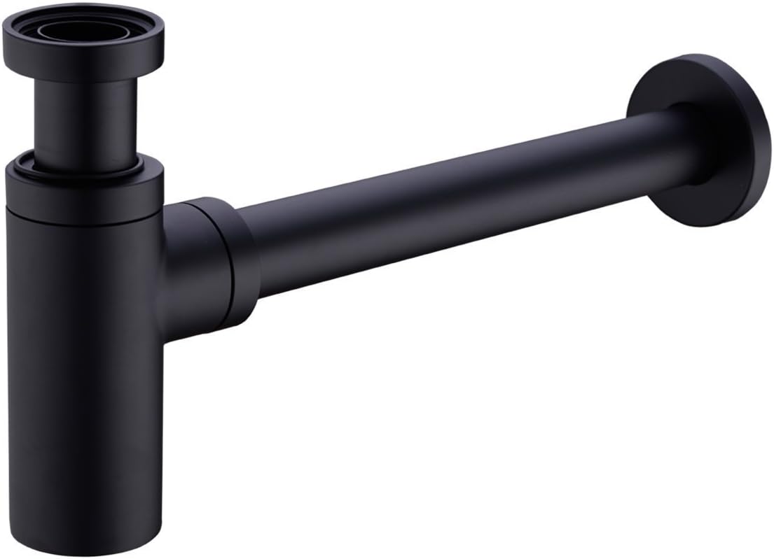 TRUSTMI Brass Round Basin Sink Bottle Waste Trap, Matte Black, Black Bottle Trap, 1.25" x 50mm