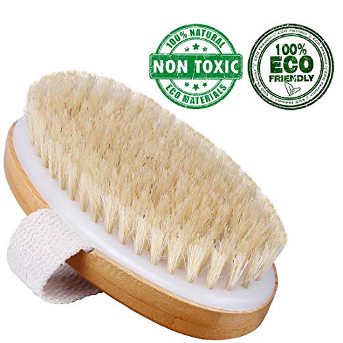 Dry Body Brush-100% Nature Boar Bristles Bamboo Shower Bath Brushes for Exfoliating - Help your Cellulite Reduction Body Massage Glowing Skin -Improves Lymphatic Functions,Sleep Improvement-by Ecobambu