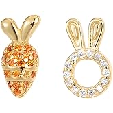 LPYO Cute Easter Bunny Earrings for Women Dainty Cubic Zirconia Small Asymmetric Rabbit Carrot Stud Earrings Charming Post Earrings Easter Holiday Party Gift