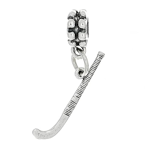 Sterling Silver Oxidized Field Hockey Stick Dangle Bead