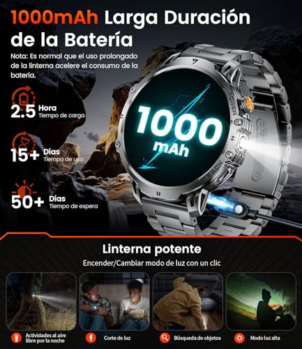 2026 Men's Military Smart Watch-1000 mAh/1.85'' HD Screen,IP68 Waterproof Smartwatch with LED Lamp,130+ Sports Modes,Fitness Watch with Heart Rate/Sleep Monitor,iOS Android