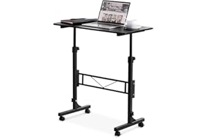 Amztabler Small Standing Desk Adjustable Height, Mobile Stand Up Desk with Wheels, 32 Inch Portable Rolling Desks for Walking Pad Treadmill Black