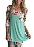 Anflat Women's Floral Patchwork Crewneck 3/4 Sleeve T-Shirt Loose Tunic Tops X-Large Green