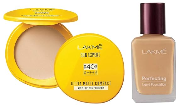 Lakme Sun Expert Ultra Matte SPF 40 PA+++ Compact, 7g & Lakme Perfecting Liquid Foundation, Pearl, 27ml