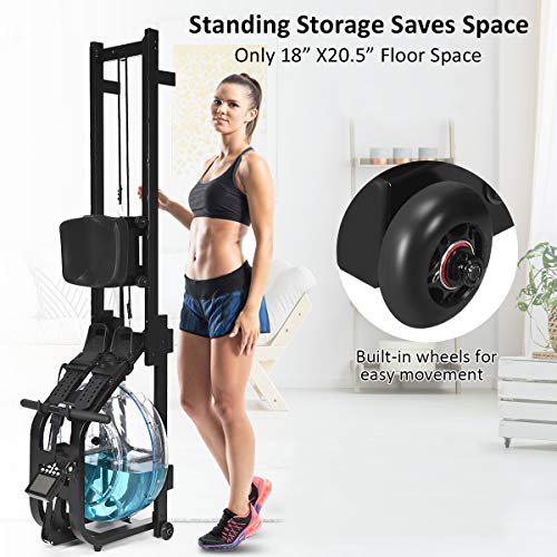 image for GYMAX Water Rowing Machine, Adjustable Water Resistant Rower with LCD 