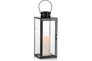 NUPTIO Large Lanterns Decorative Indoor: 35cm Tall Metal Floor Lantern with Glass Panel Vintage Hanging Candles Holder for Ch